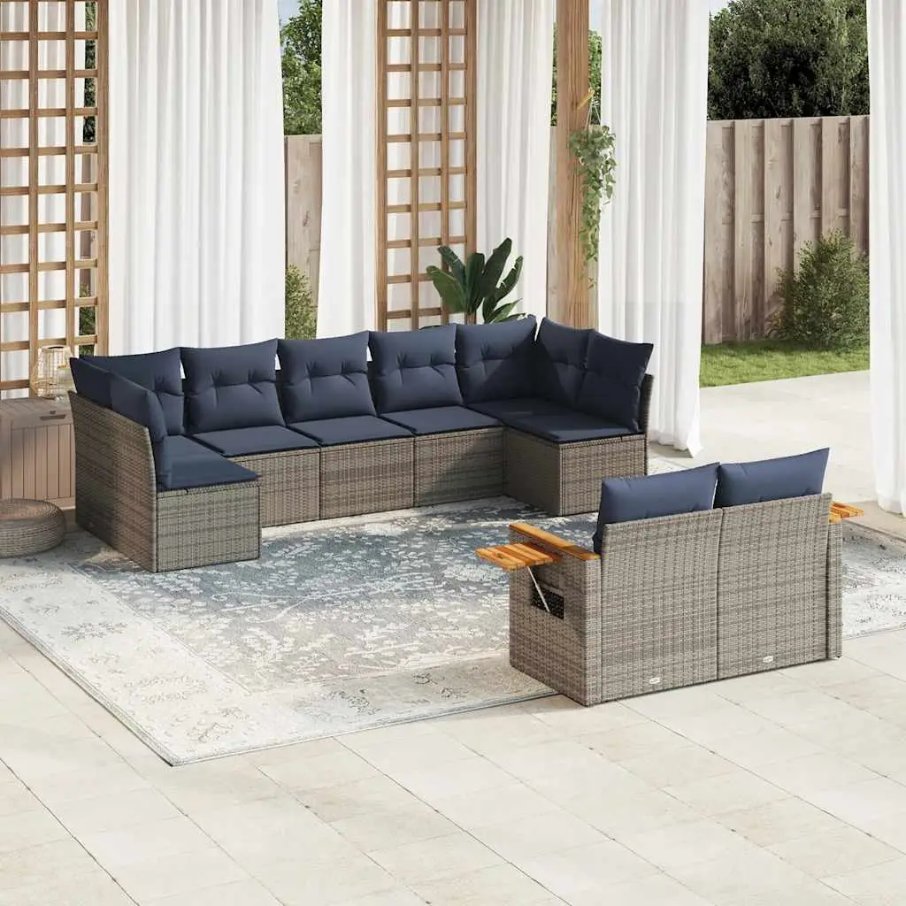 Ensemble Canapé de Jardin 9 Places Résine Tressée Grise Tablettes Intégrées – ComfortXL Outdoor Living