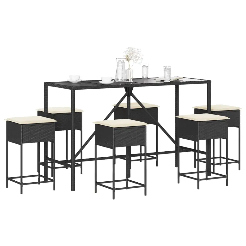 Ensemble de bar de jardin 7 pcs avec coussins noir poly rotin vidaXL 3261472