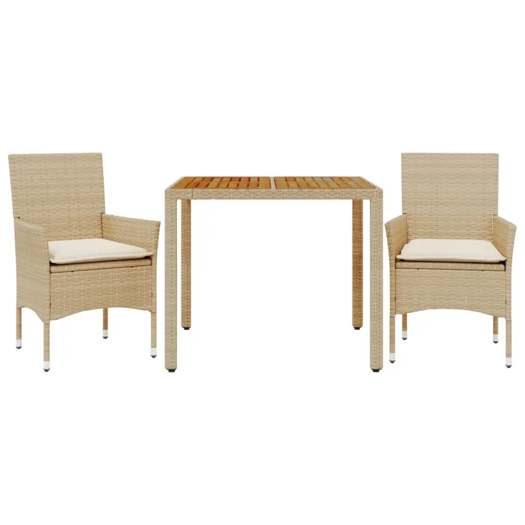 Ensemble de 3 pcs table de jardin et chaises avec coussins – mobilier de jardin beige rotin acacia-JU2826
