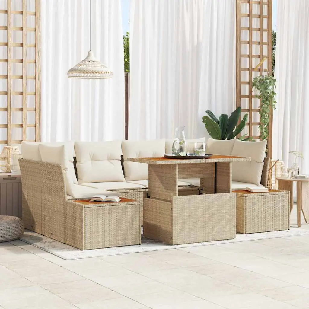Ensemble de jardin 7 pièces 6 places en rotin tissé main modulable Beige – ComfortXL Outdoor Living