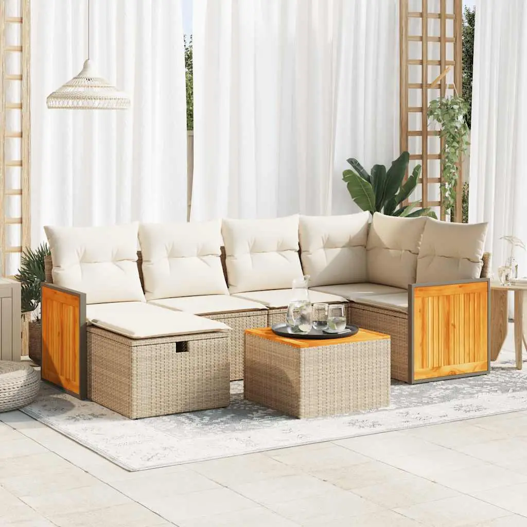 Ensemble de Jardin d’Angle 7 Pièces Résine Tressée Modulable avec Table et Rangement Beige – ComfortXL Outdoor Living