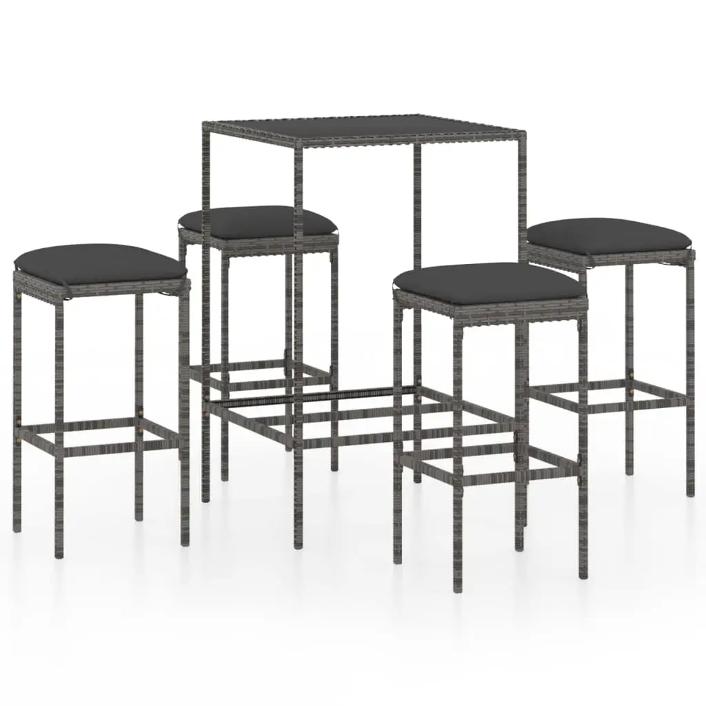 Ensemble de 5 pcs bar de jardin – Mobilier d’extérieur – Mobilier de jardin et coussins Résine tressée Gris-JU2079