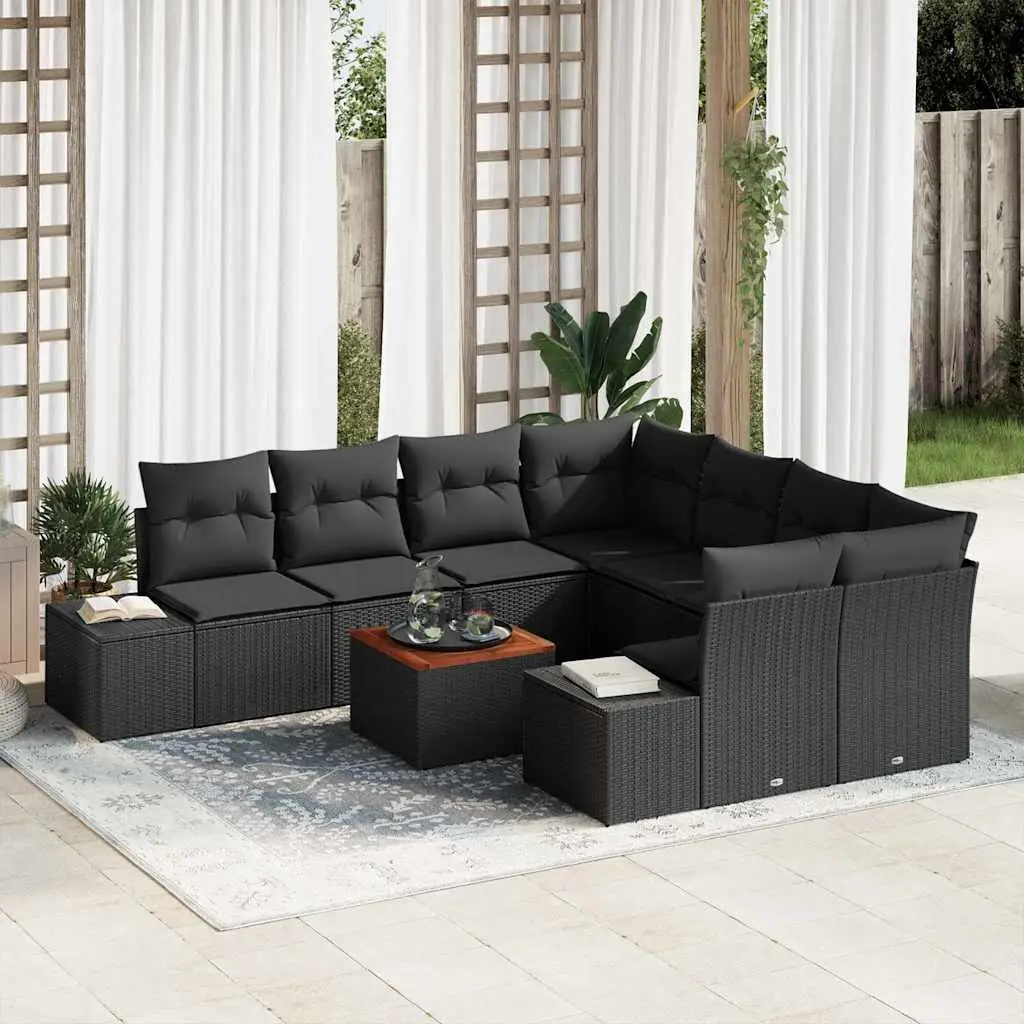 Ensemble de canapé de jardin avec stockage 9 pcs Noir polyrotin vidaXL 3356609