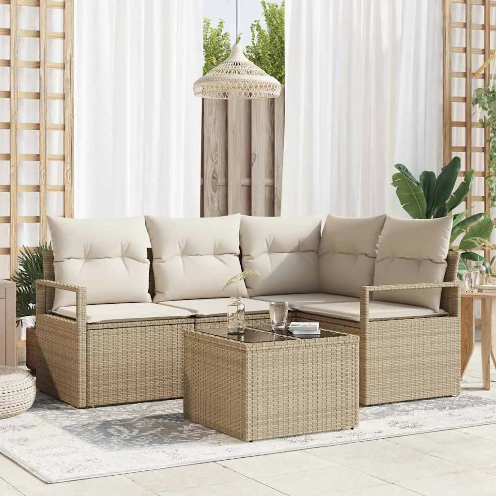 Ensemble de Canapés avec coussin 5 pcs Beige et crème polyrotin vidaXL 3355040