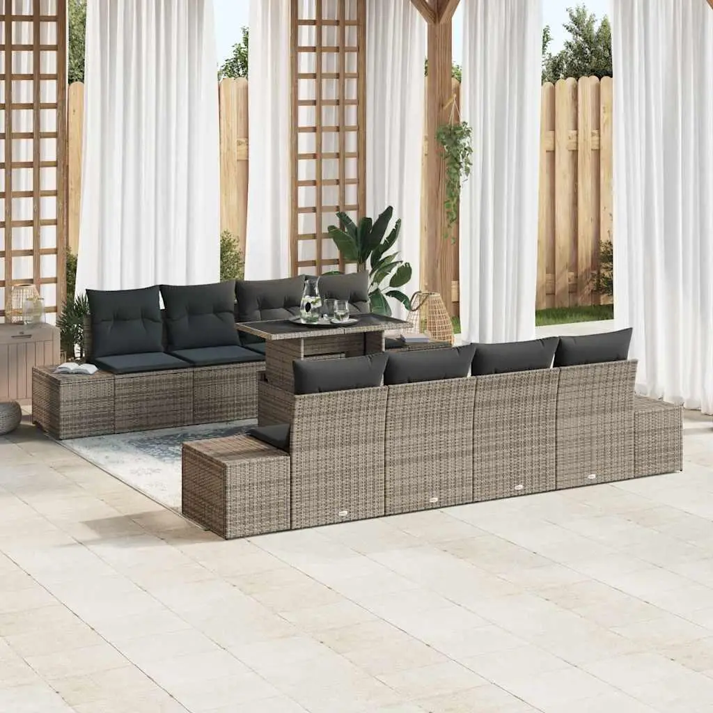 Ensemble de canapé de jardin avec coussin 9 pcs Gris vidaXL 3357882