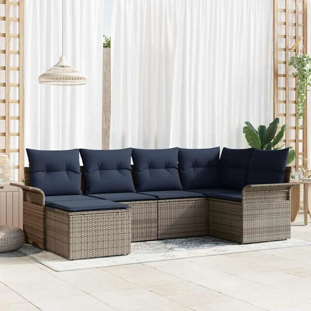 Ensemble de canapé de jardin avec stockage 6 pcs Gris polyrotin vidaXL 3354104