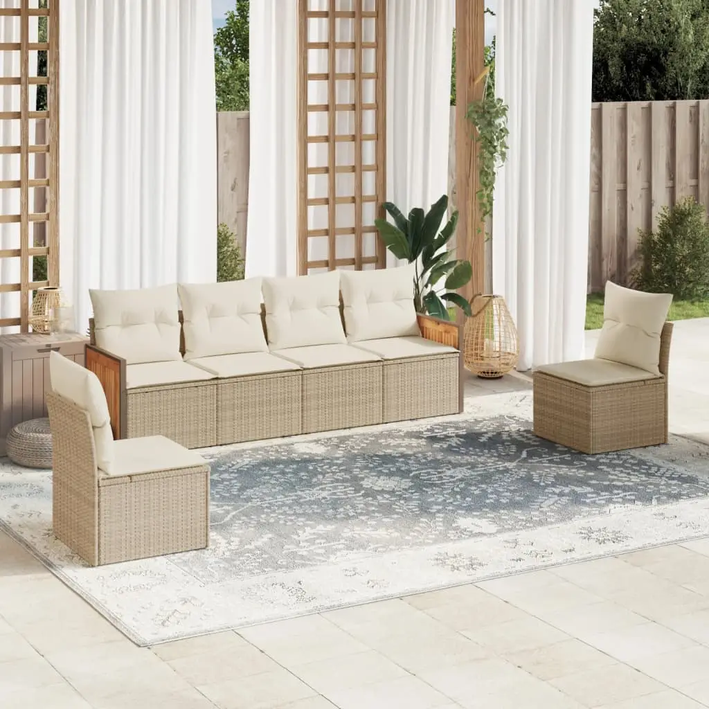 Ensemble Canapés de Jardin 6 pcs Résine Tressée Beige avec Rangement et Coussins Confortables – ComfortXL Outdoor Living