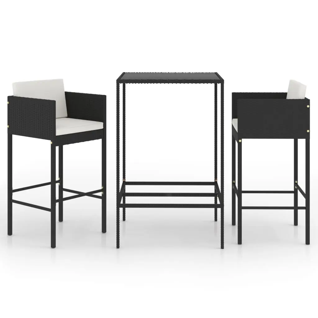 Ensemble de 3 pcs bar de jardin – Mobilier d’extérieur – Mobilier de jardin et coussins Résine tressée Noir-JU1983