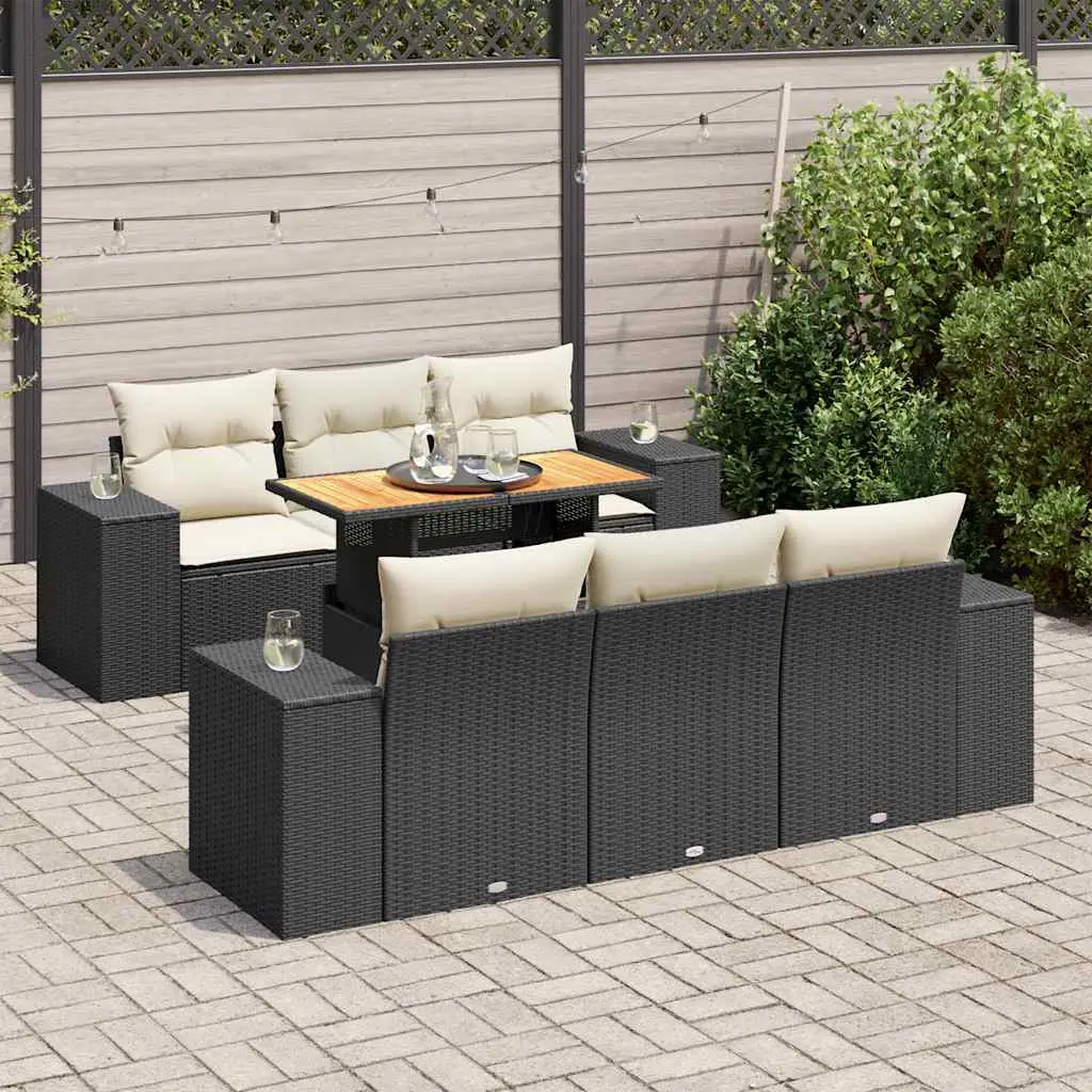 Ensemble canapés de jardin 7 pièces résine tressée avec table ajustable Noir – ComfortXL Outdoor Living