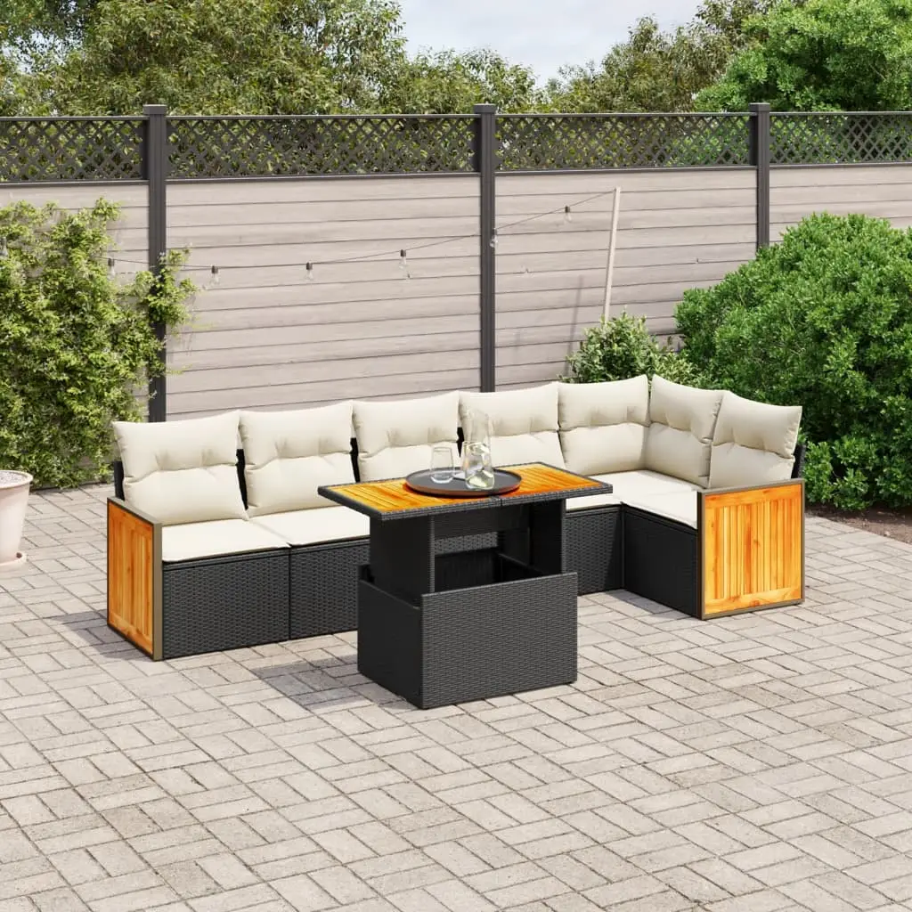 Ensemble de jardin 6 places en poly rotin avec table transformable Noir – ComfortXL Outdoor Living