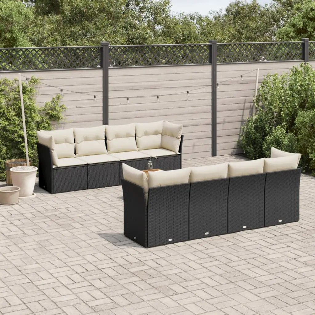 Ensemble canapés de jardin 9 pcs Résine Tressée Modulable pour Extérieur Noir et Crème – ComfortXL Outdoor Living