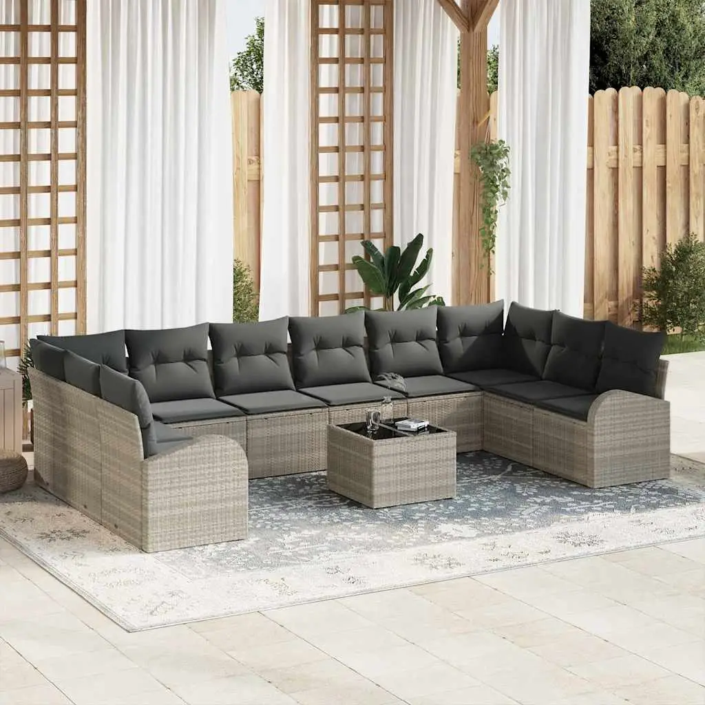Ensemble de Canapés avec coussin 11 pcs Gris clair Polyrotin vidaXL 3346232