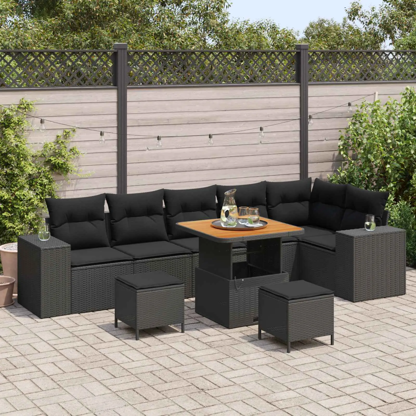 Ensemble de canapé de jardin avec coussin 9 pcs Noir polyrotin vidaXL 3363969