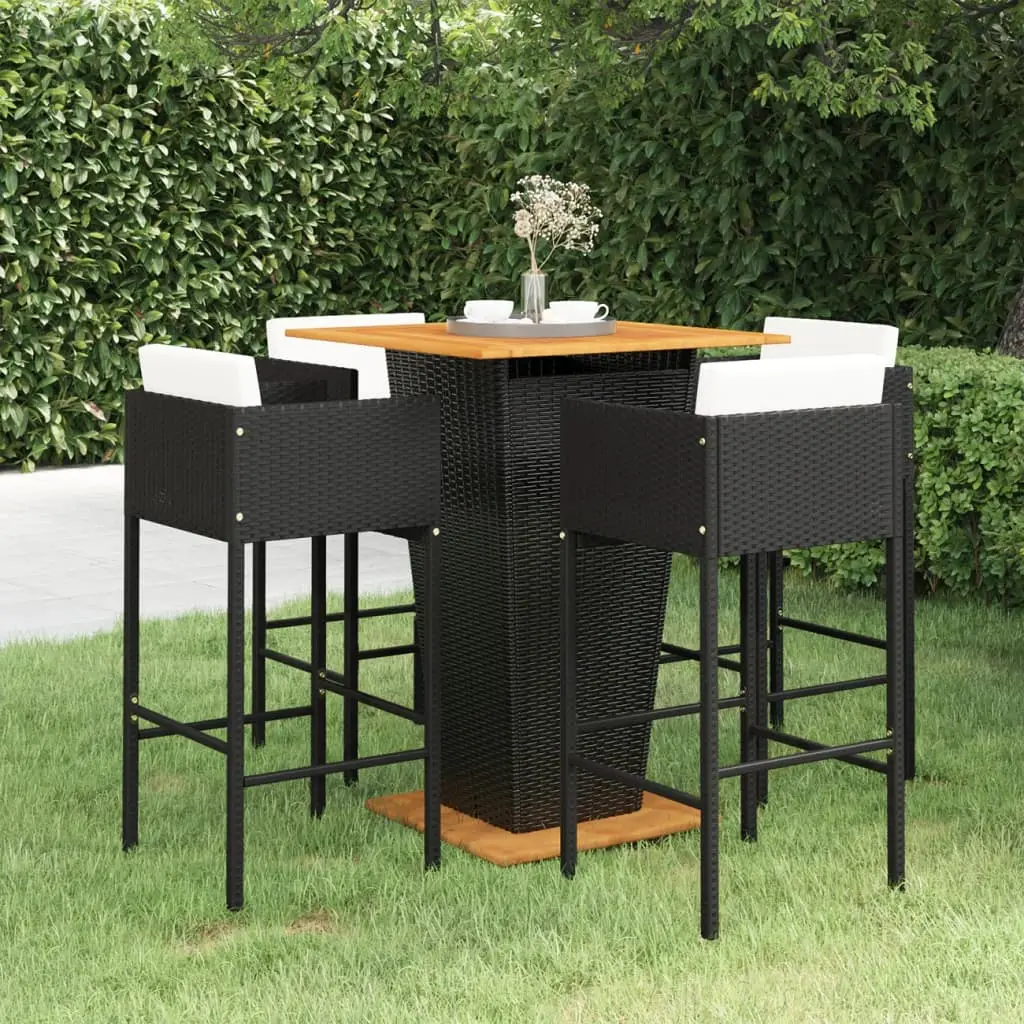 Ensemble de bar de jardin 5 pcs et coussins Résine tressée Noir vidaXL 3094804