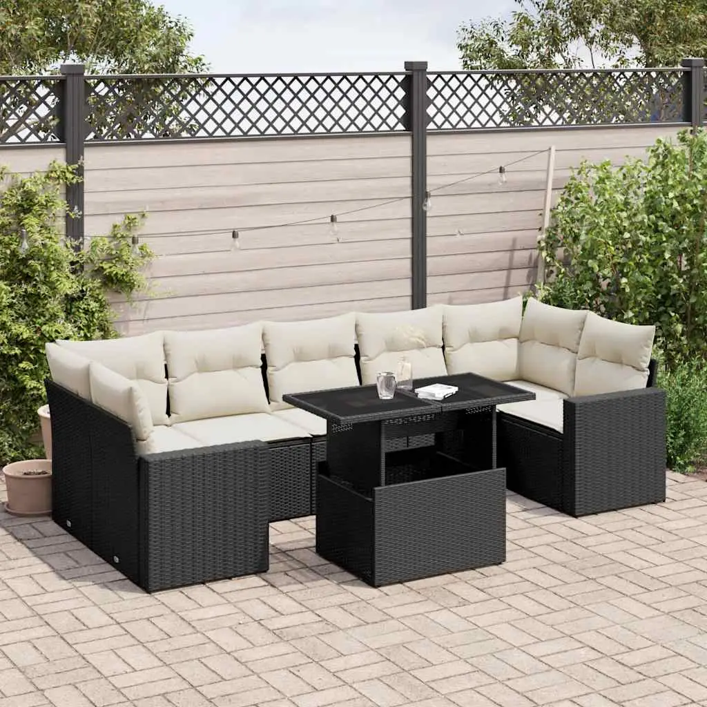 Ensemble de jardin 8 pcs en poly rotin avec table multifonction modulable noir – ComfortXL Outdoor Living
