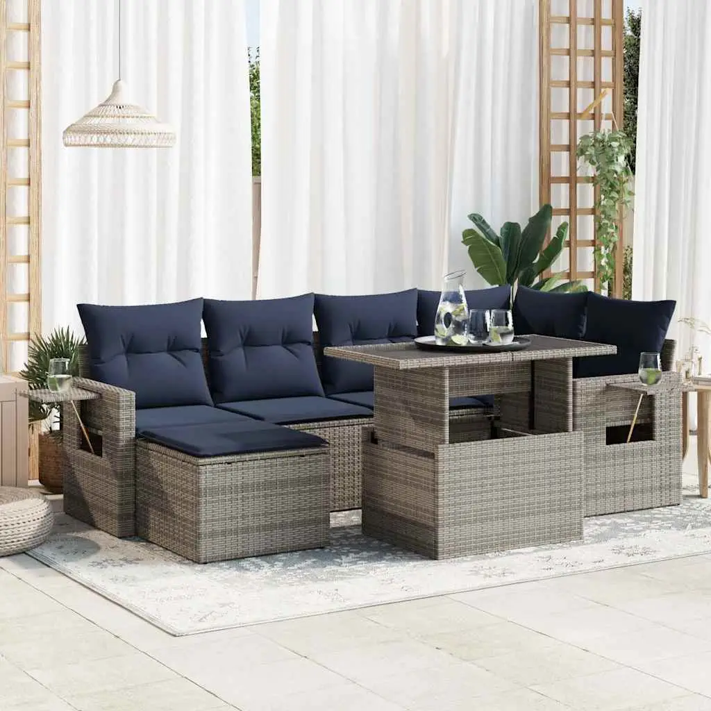 Ensemble de Jardin 7 Pièces en Résine Tressée Modulable avec Espaces de Rangement Gris – ComfortXL Outdoor Living