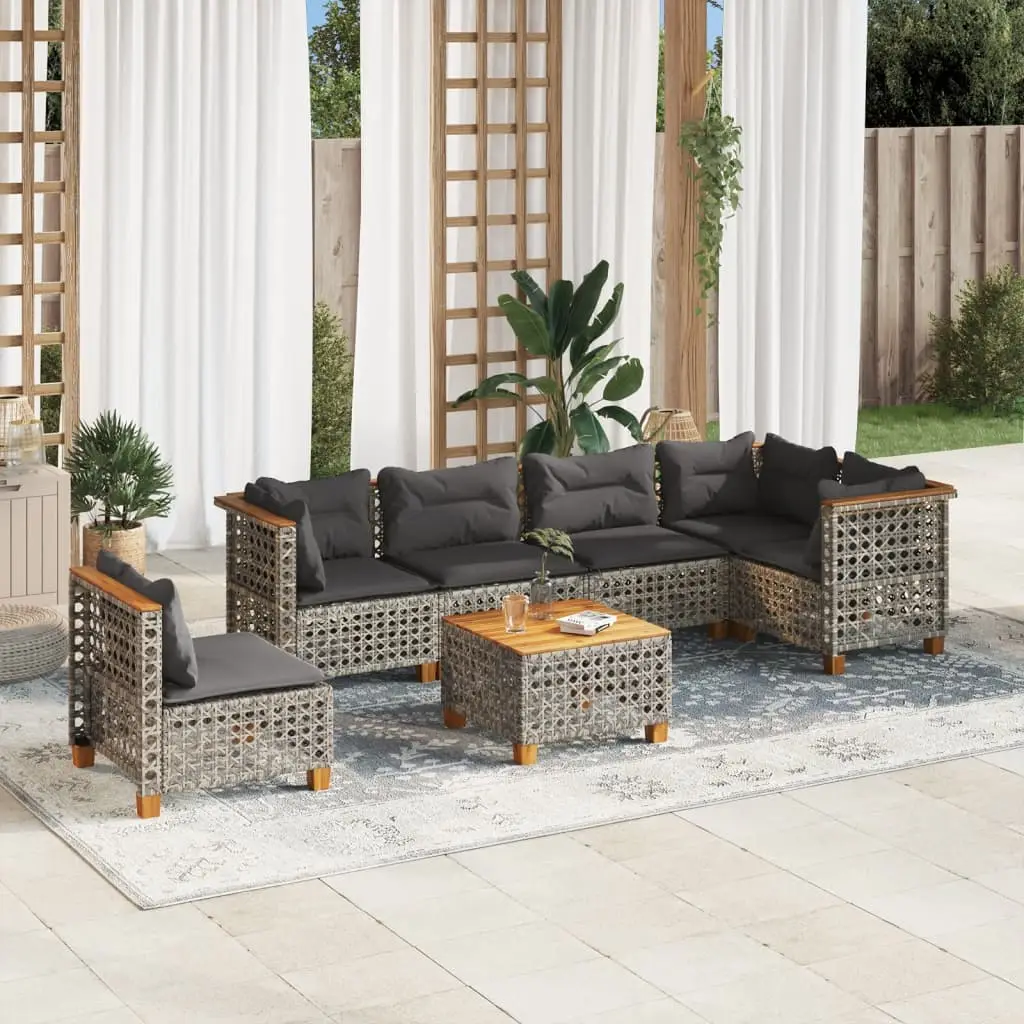 Ensemble de jardin 6 places en Résine tressée et Bois d’Acacia avec Coussins pour Terrasse Gris – ComfortXL Outdoor Living
