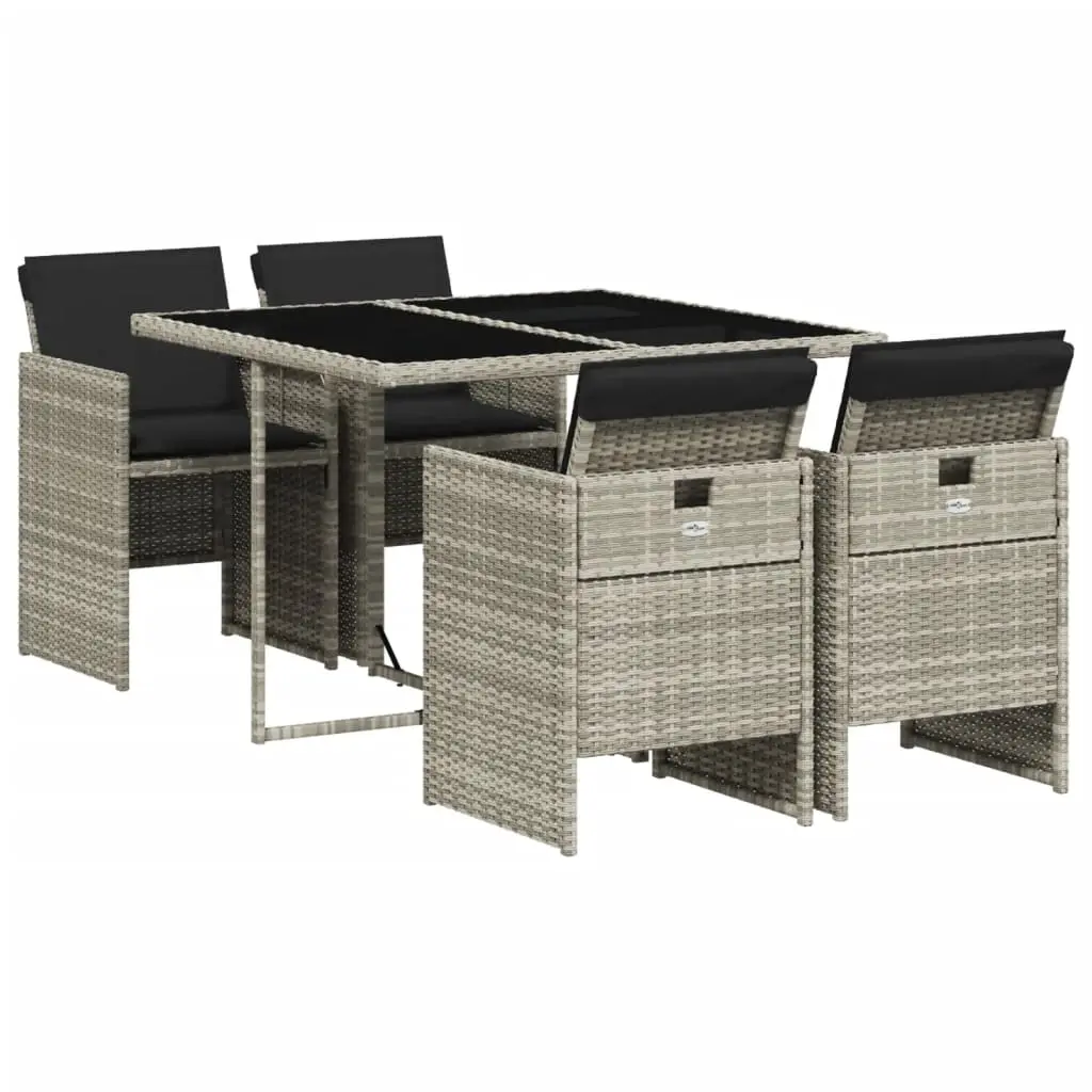 Ensemble de 5 pcs table de jardin et chaises avec coussins – mobilier de jardin gris clair rotin-JU2604