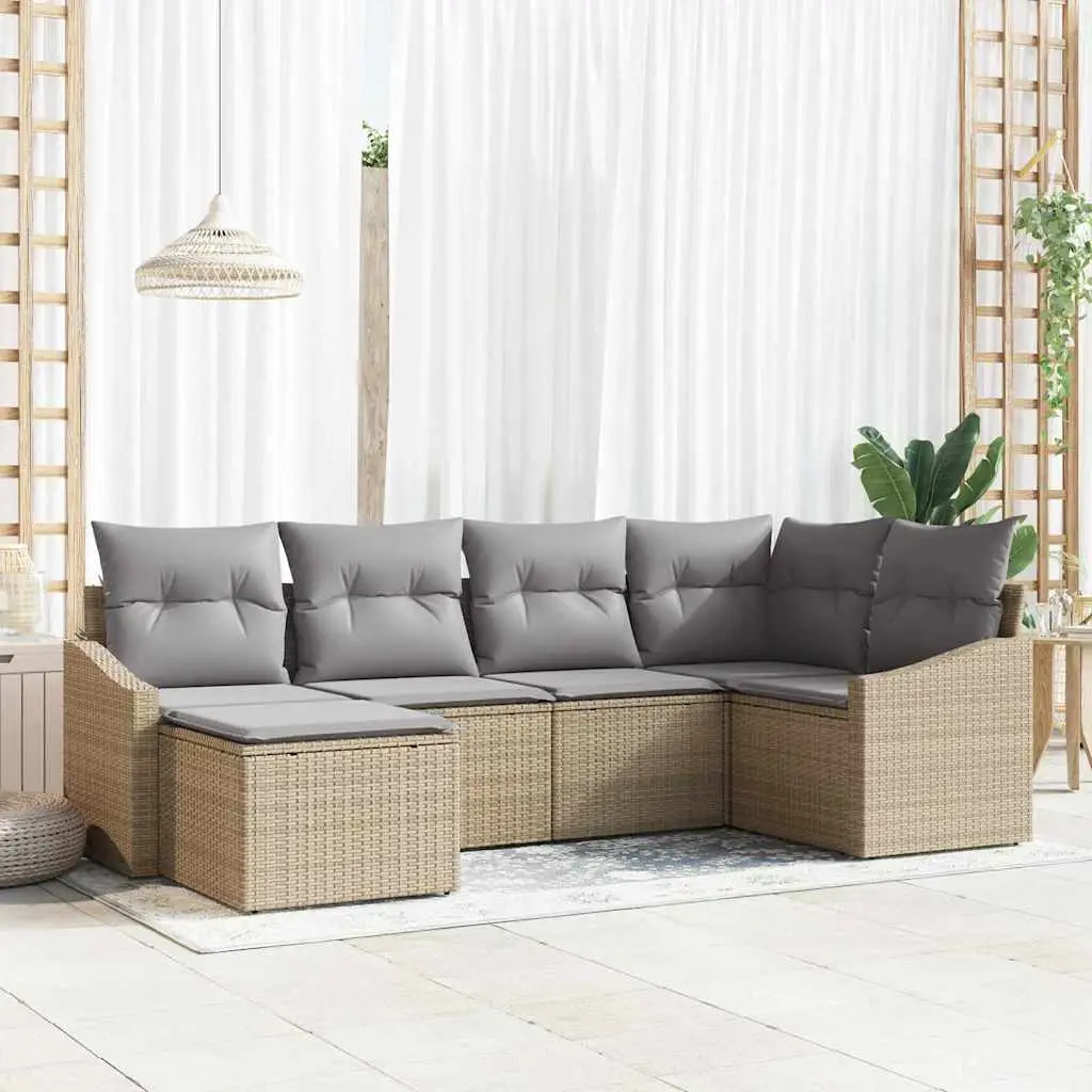 Ensemble de Canapés avec coussin 6 pcs Beige polyrotin vidaXL 3346790