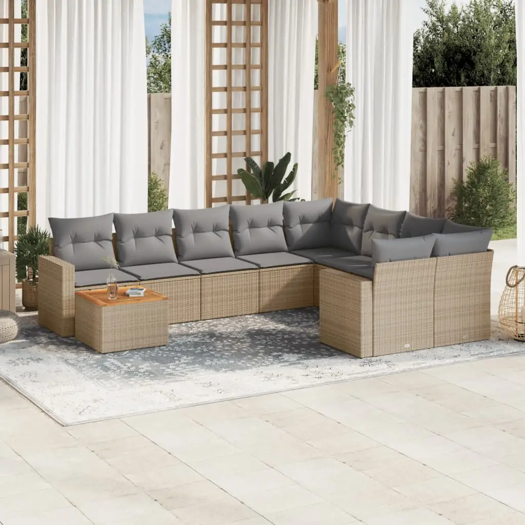 Ensemble canapé de jardin modulable 9 places en résine tressée avec rangement intégré Mélange Beige – ComfortXL Outdoor Living