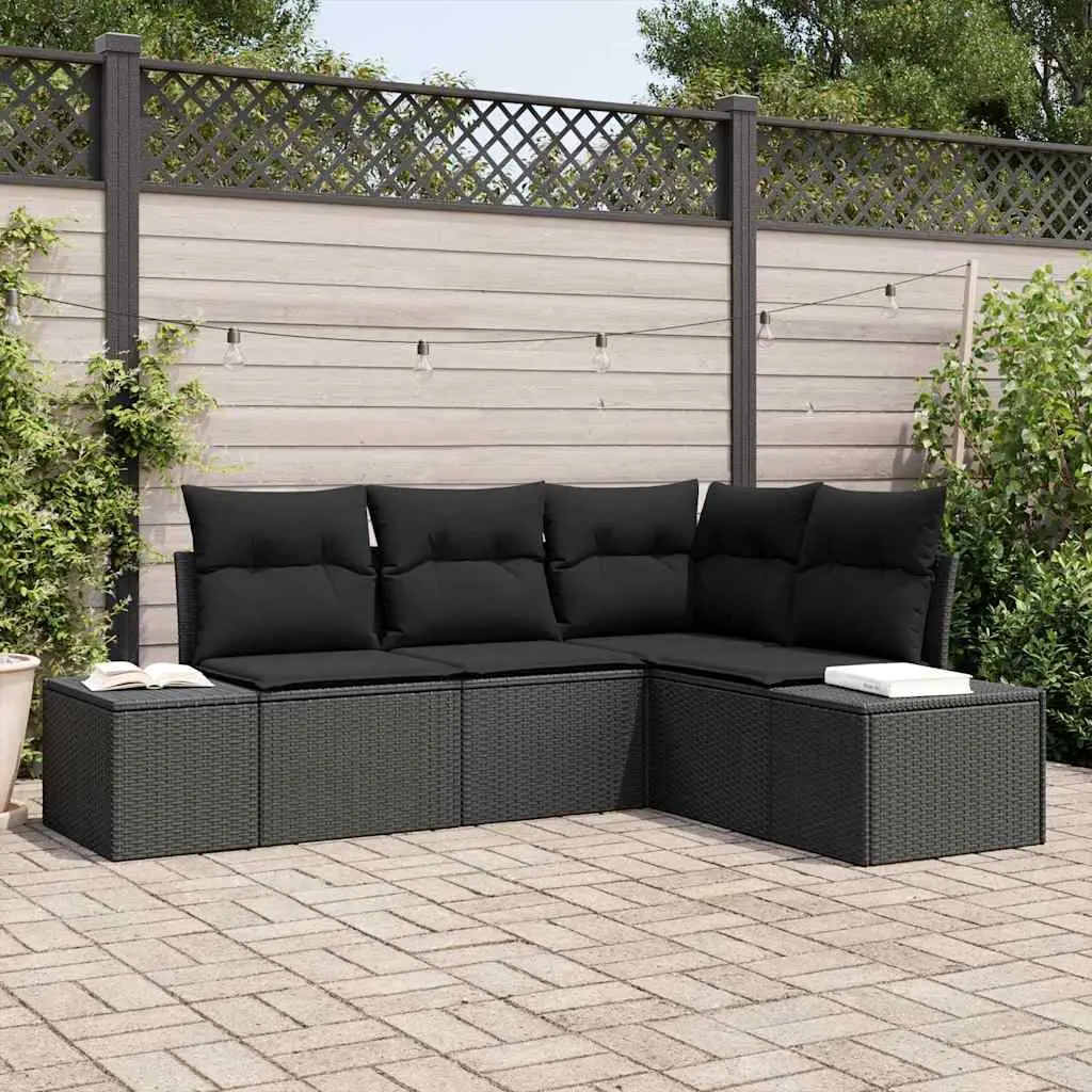 Ensemble de canapé de jardin avec stockage 4 pcs Noir polyrotin vidaXL 3355712