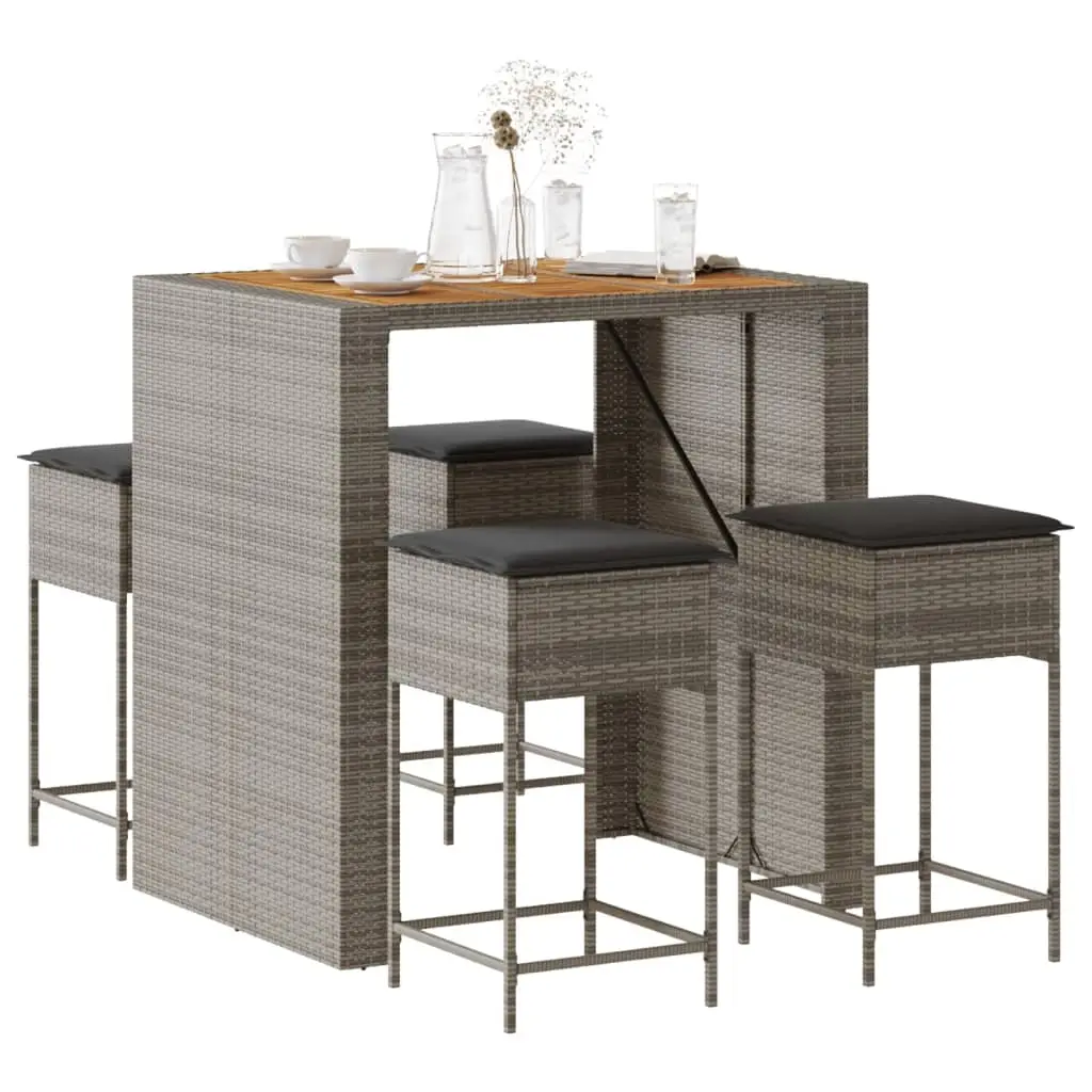 Ensemble de bar de jardin 5 pcs avec coussins gris poly rotin vidaXL 3261516
