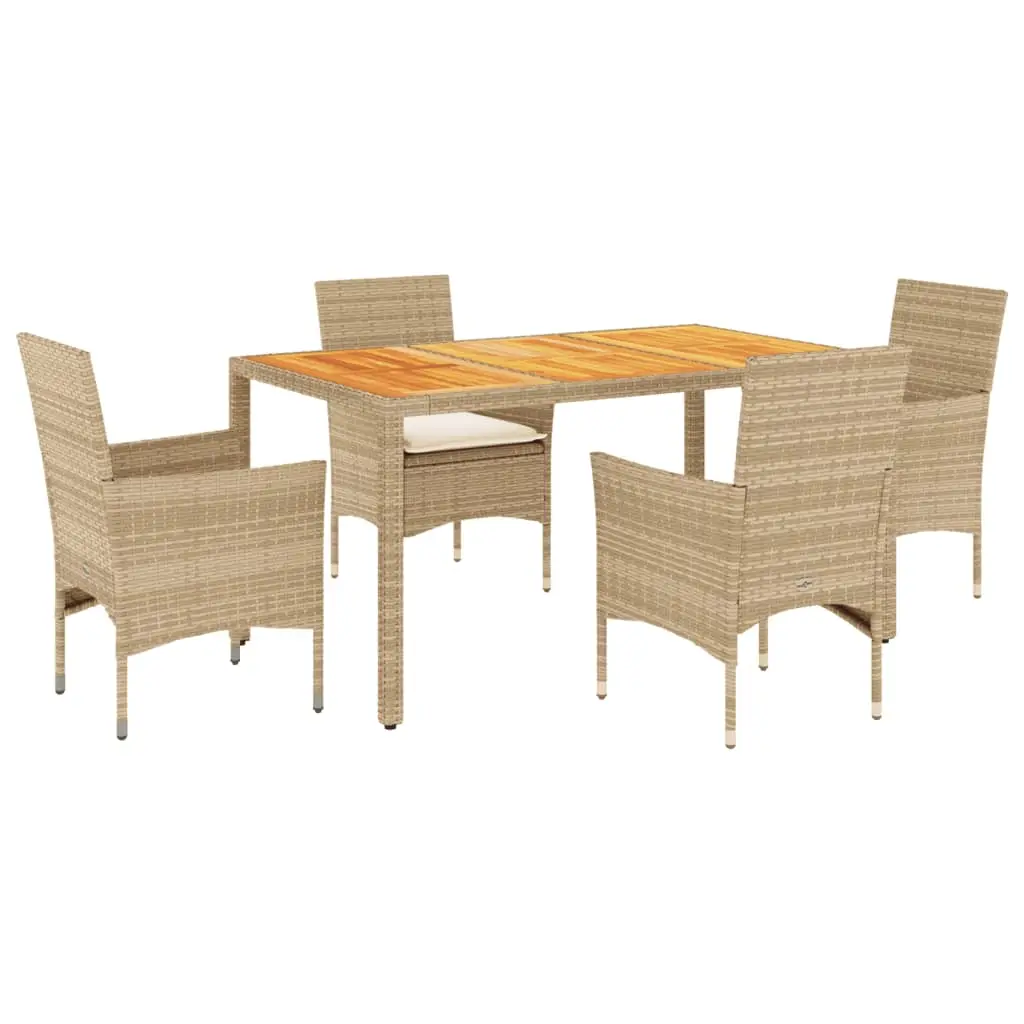 Ensemble de 5 pcs table de jardin et chaises avec coussins – mobilier de jardin beige rotin acacia-JU2737