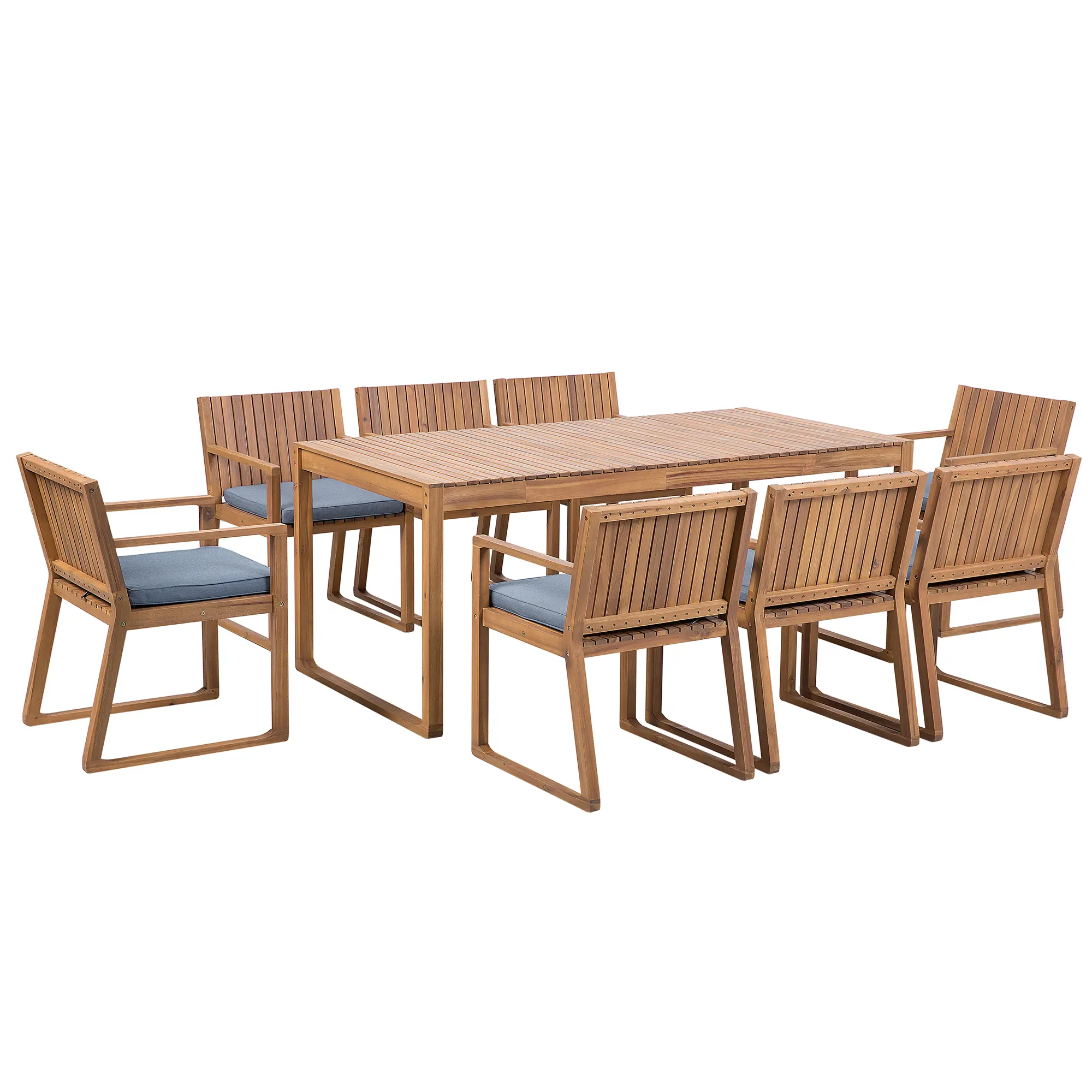 Ensemble de Jardin composé d’une Table 180 x 90 cm et de 8 Chaises en Bois d’Accacia avec Coussins d’Assise Bleus Beliani