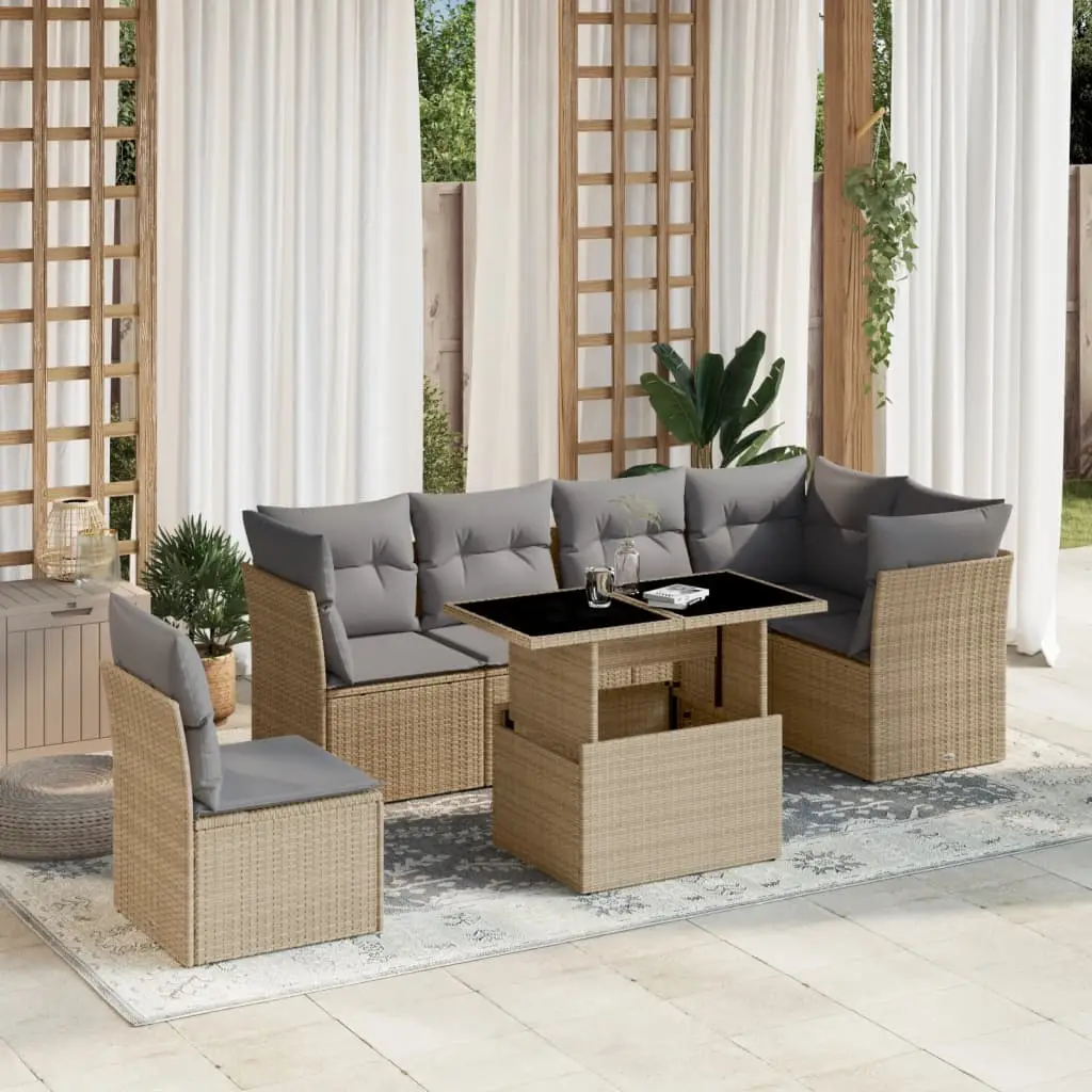Ensemble de jardin 7 éléments résine tressée Beige table transformable pour patio – ComfortXL Outdoor Living