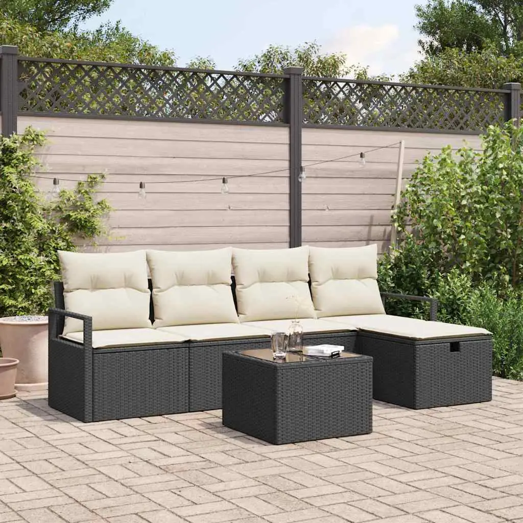 Ensemble de Canapés avec coussin 6 pcs Noir et Crème polyrotin vidaXL 3359166