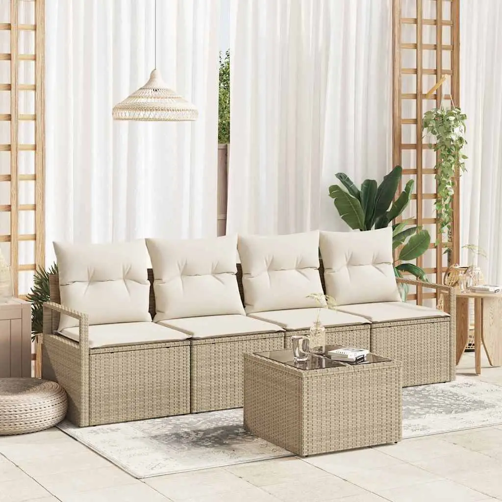Ensemble de Canapés avec coussin 5 pcs Beige et crème polyrotin vidaXL 3354920
