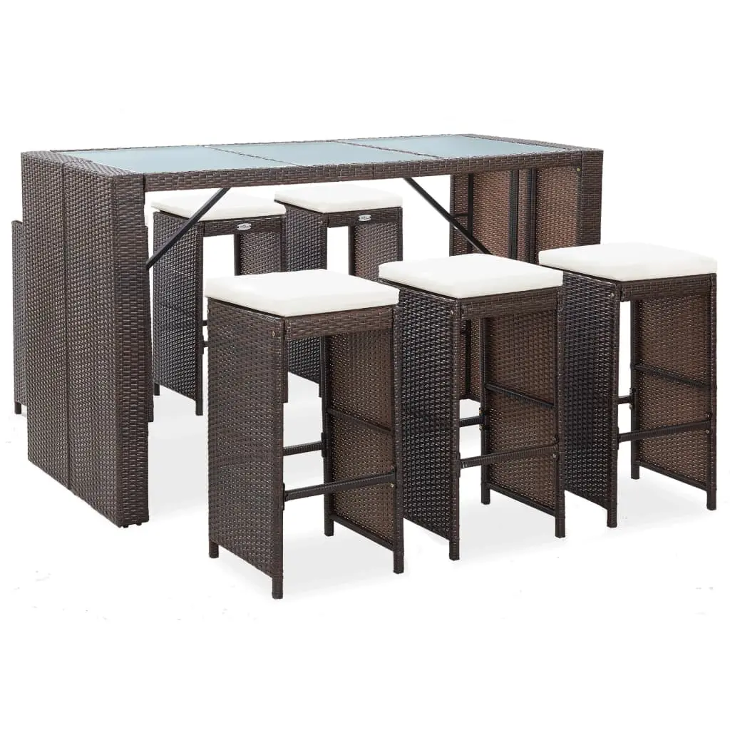 Ensemble de bar de jardin 7 pcs coussins Résine tressée Marron vidaXL 49559