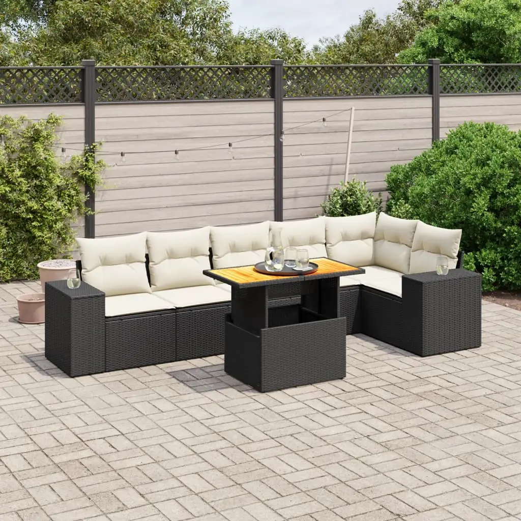 Ensemble de jardin 7 pcs poly rotin Noir modulable avec table-haute et coussins lavables – ComfortXL Outdoor Living
