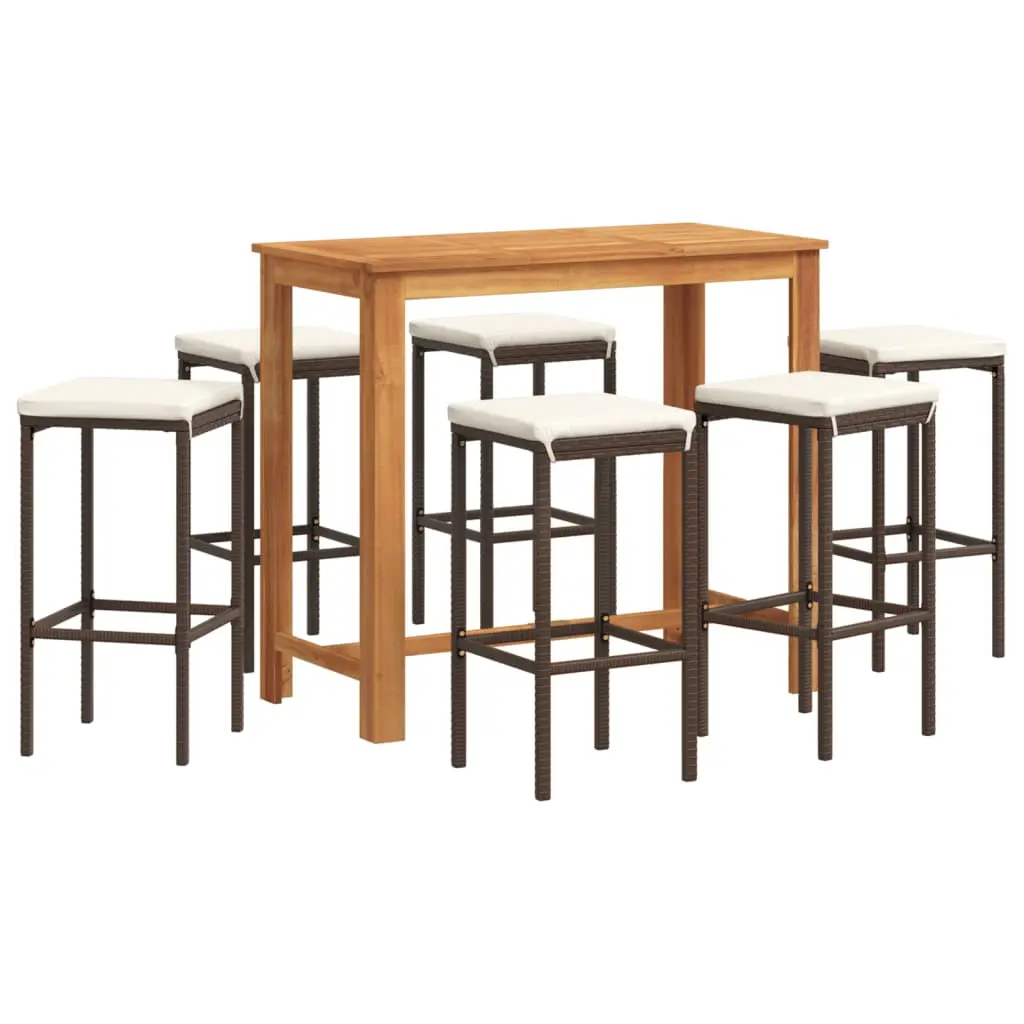 Ensemble de 7 pcs bar de jardin – Mobilier d’extérieur – Mobilier de jardin marron bois massif acacia rotin