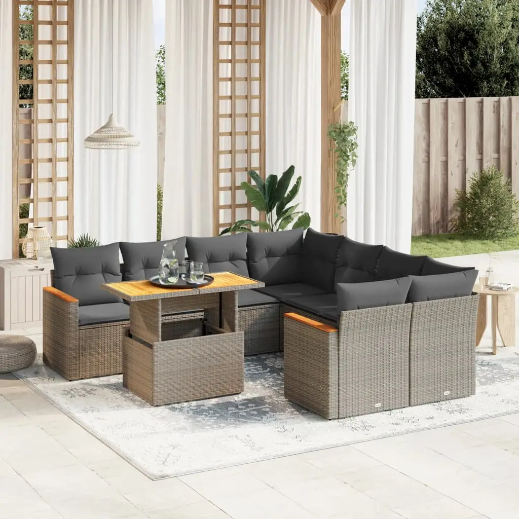Ensemble de jardin 9 pcs en résine tressée modulable avec table réglable Gris – ComfortXL Outdoor Living