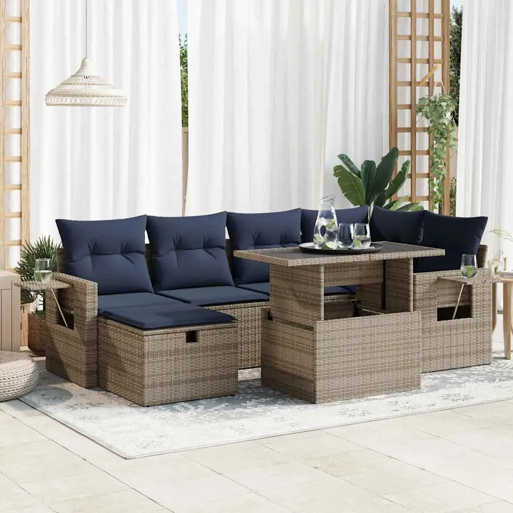 Ensemble de Jardin Modulable 7 pièces Poly Rotin Gris avec Rangement et Table d’Appoint – ComfortXL Outdoor Living