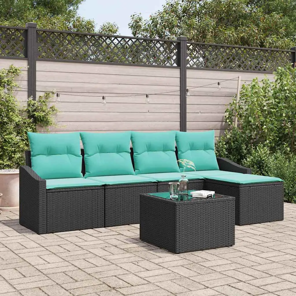 Ensemble de Canapés avec coussin 6 pcs Noir polyrotin vidaXL 3346696