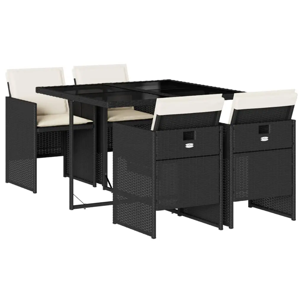 Ensemble de 5 pcs table de jardin et chaises avec coussins – mobilier de jardin Noir Résine tressée-JU2374