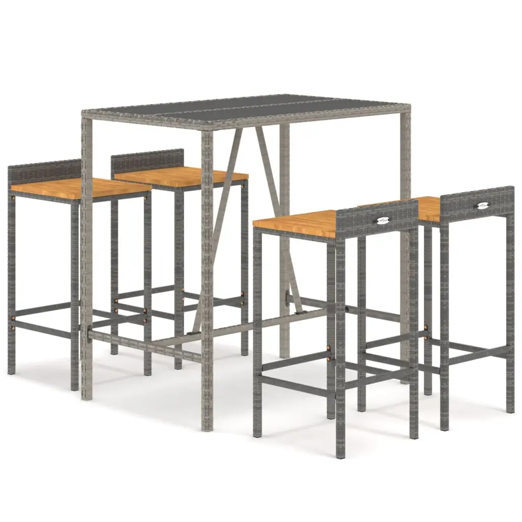 Ensemble de 5 pcs bar de jardin – Mobilier d’extérieur gris poly rotin/bois massif acacia-JU2209