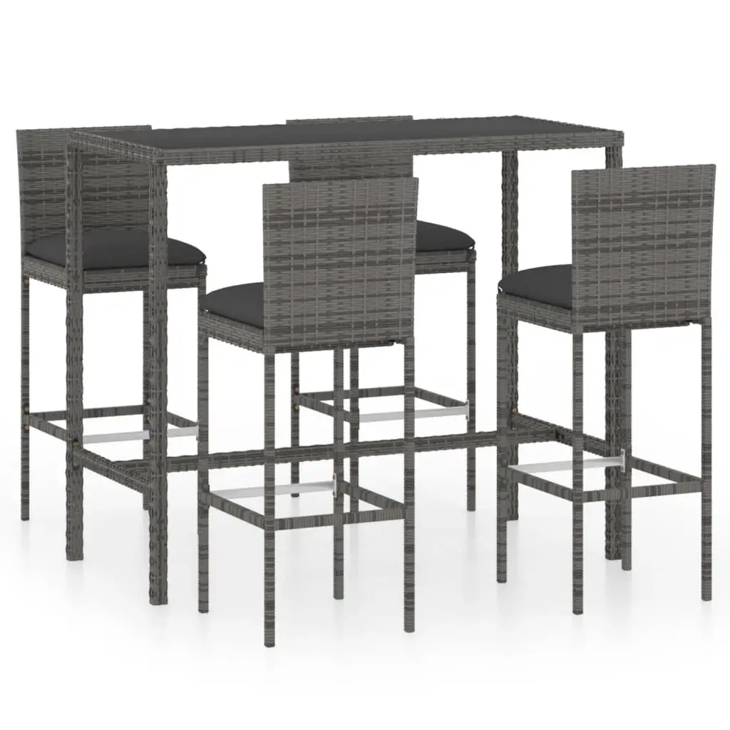 Ensemble de 5 pcs bar de jardin – Mobilier d’extérieur – Mobilier de jardin et coussins Résine tressée Gris-JU2017