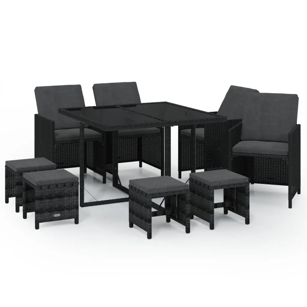 Ensemble de 9 pcs table de jardin et chaises avec coussins – mobilier de jardin Résine tressée Noir-JU2350