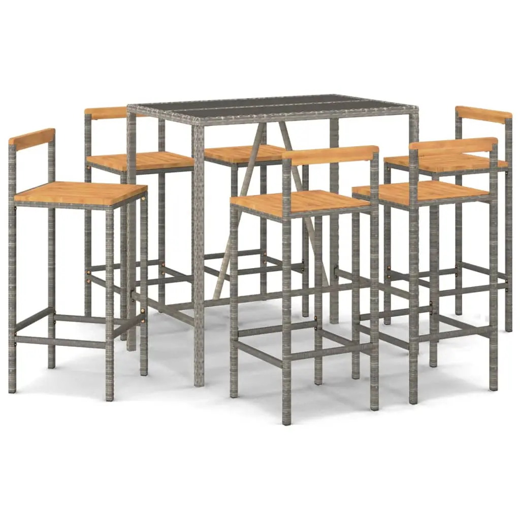 Ensemble de 7 pcs bar de jardin – Mobilier d’extérieur gris poly rotin/bois massif acacia-JU2179