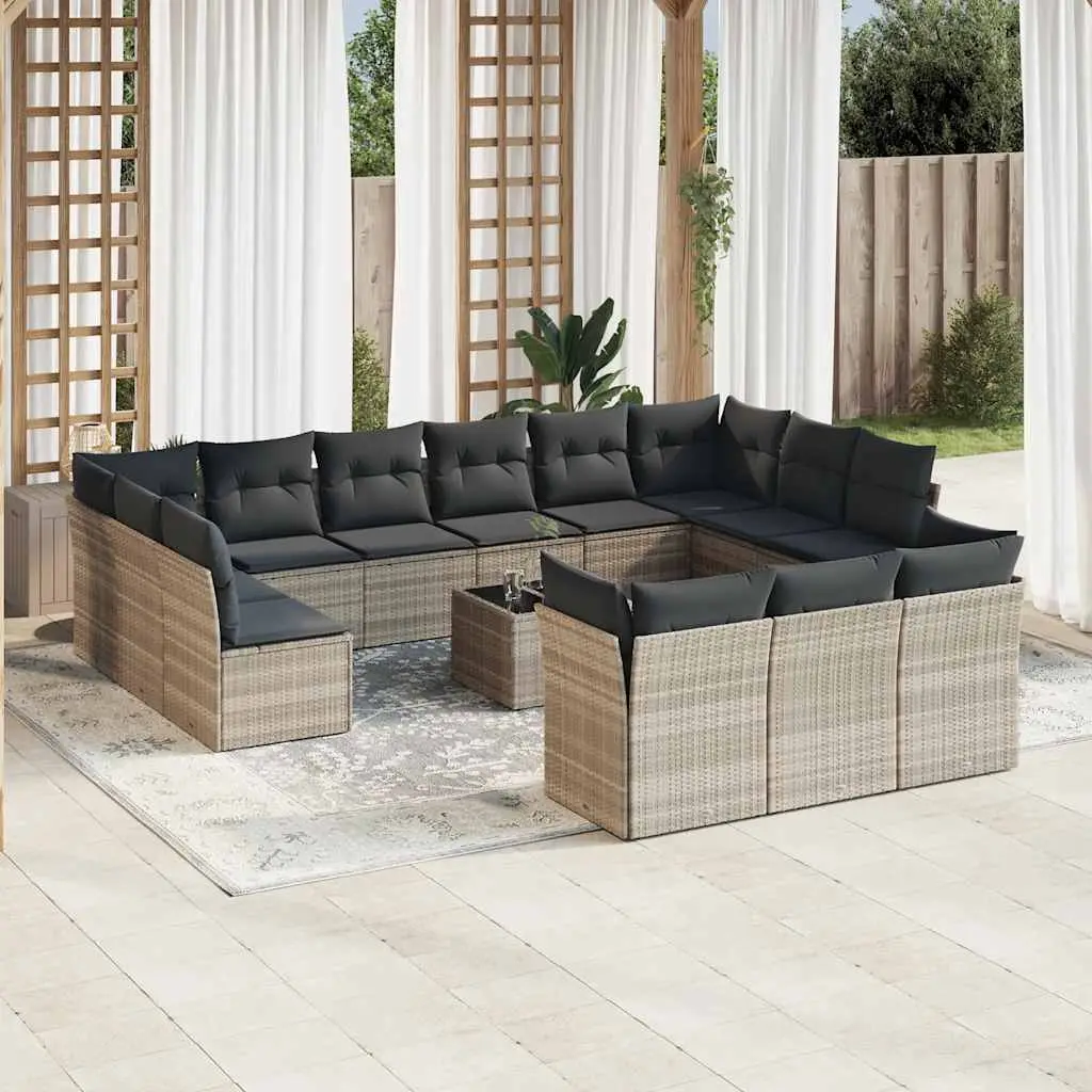 Ensemble de Jardin Configurable en Poly Rotin pour Terrasse 13 Places et Table Basse Gris Clair – ComfortXL Outdoor Living