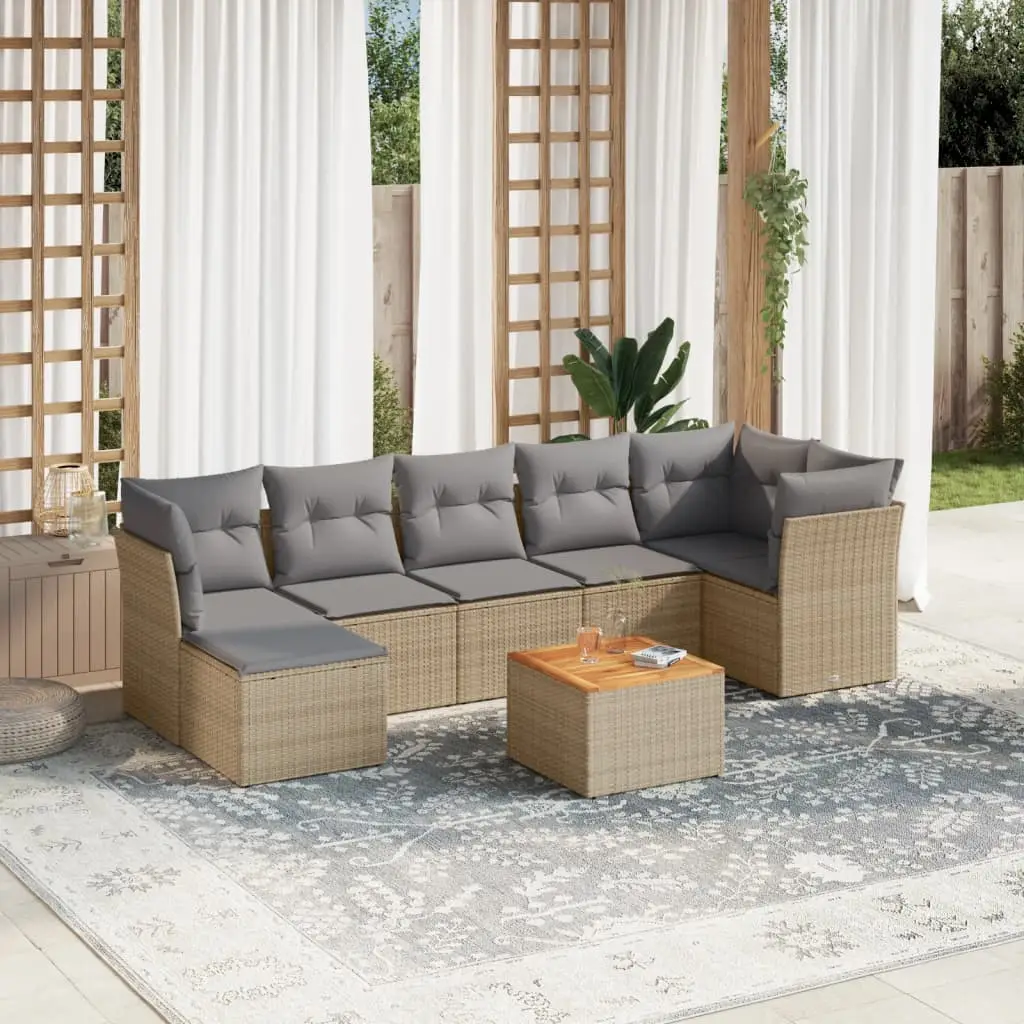 Ensemble de jardin 8 pièces modulable en résine tressée avec pouf Beige coussins Gris Clair – ComfortXL Outdoor Living