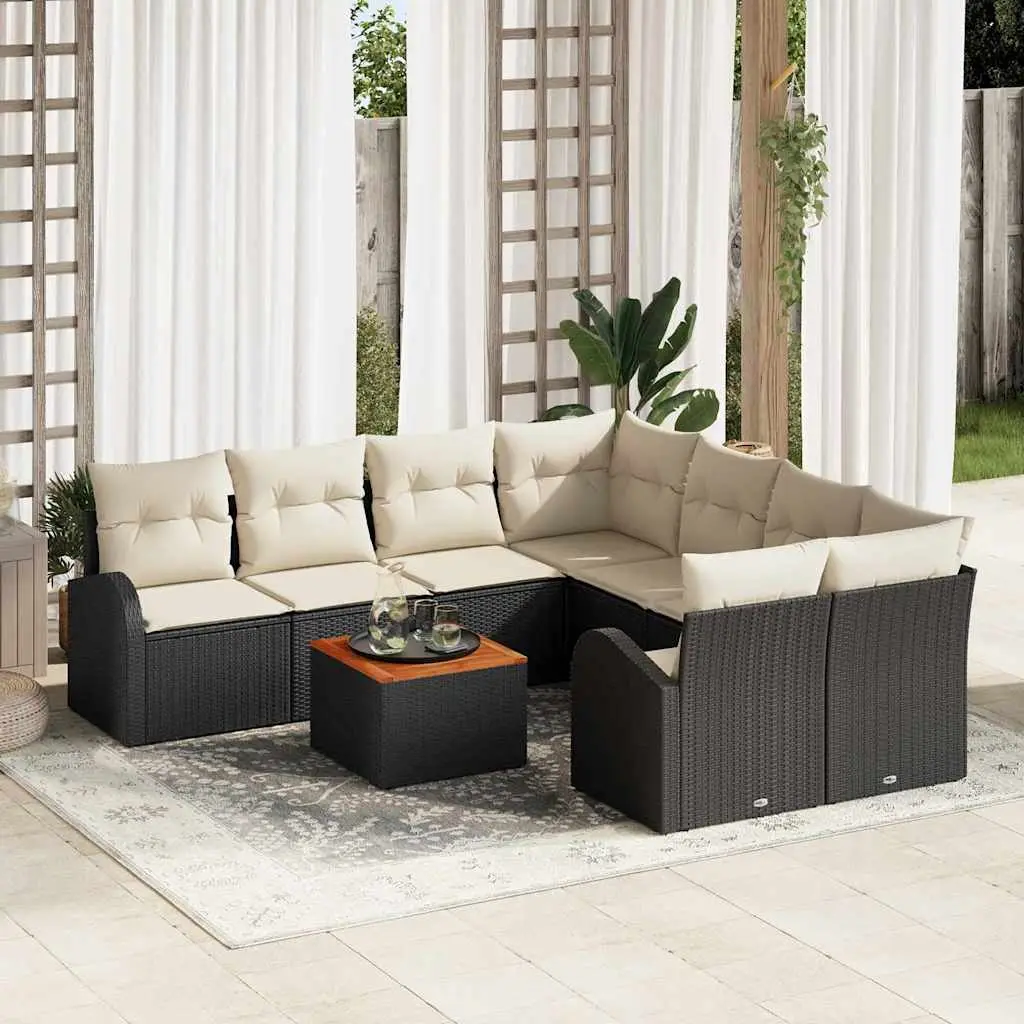 Ensemble de canapé de jardin avec coussin 9 pcs Noir polyrotin vidaXL 3347558