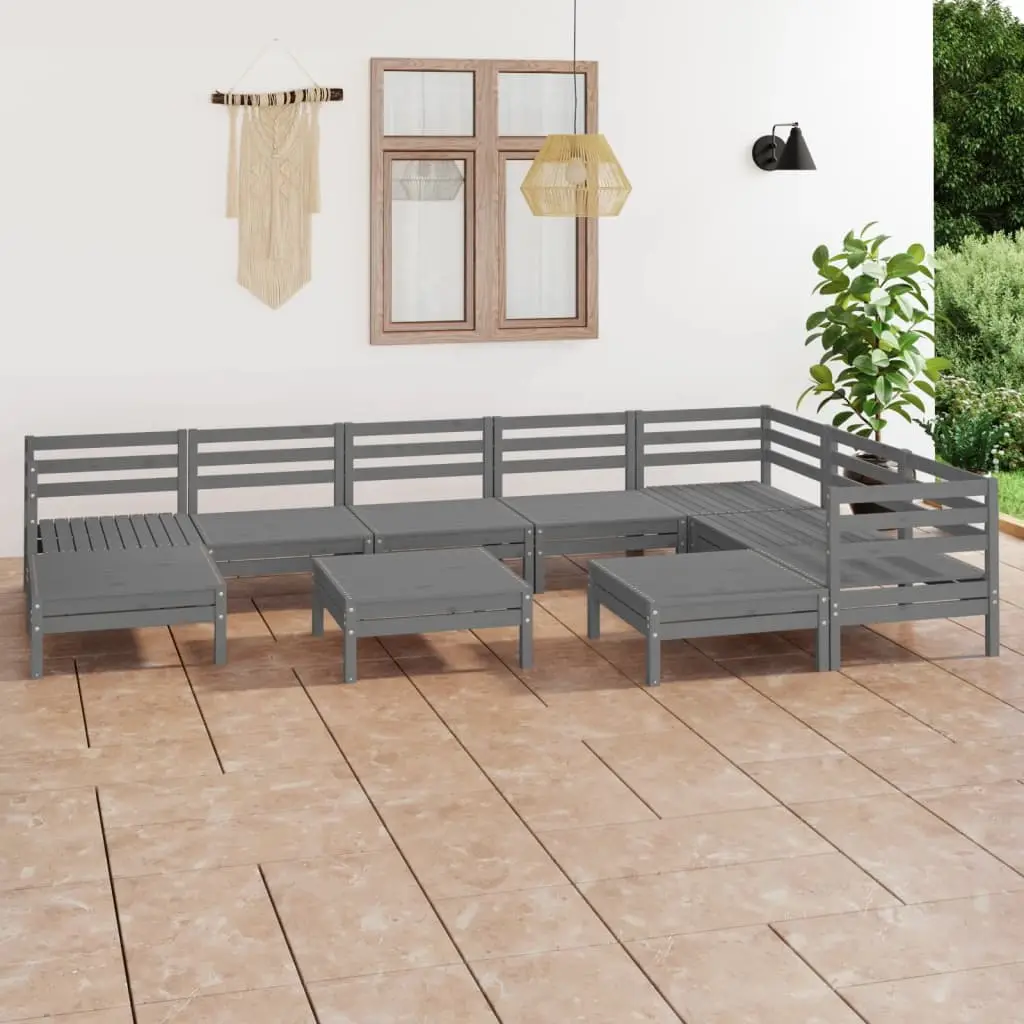 Ensemble de Jardin Modulable 10 Places Style Palette en Bois de Pin Traité Gris, 3 Tables Incluses – ComfortXL Outdoor Living