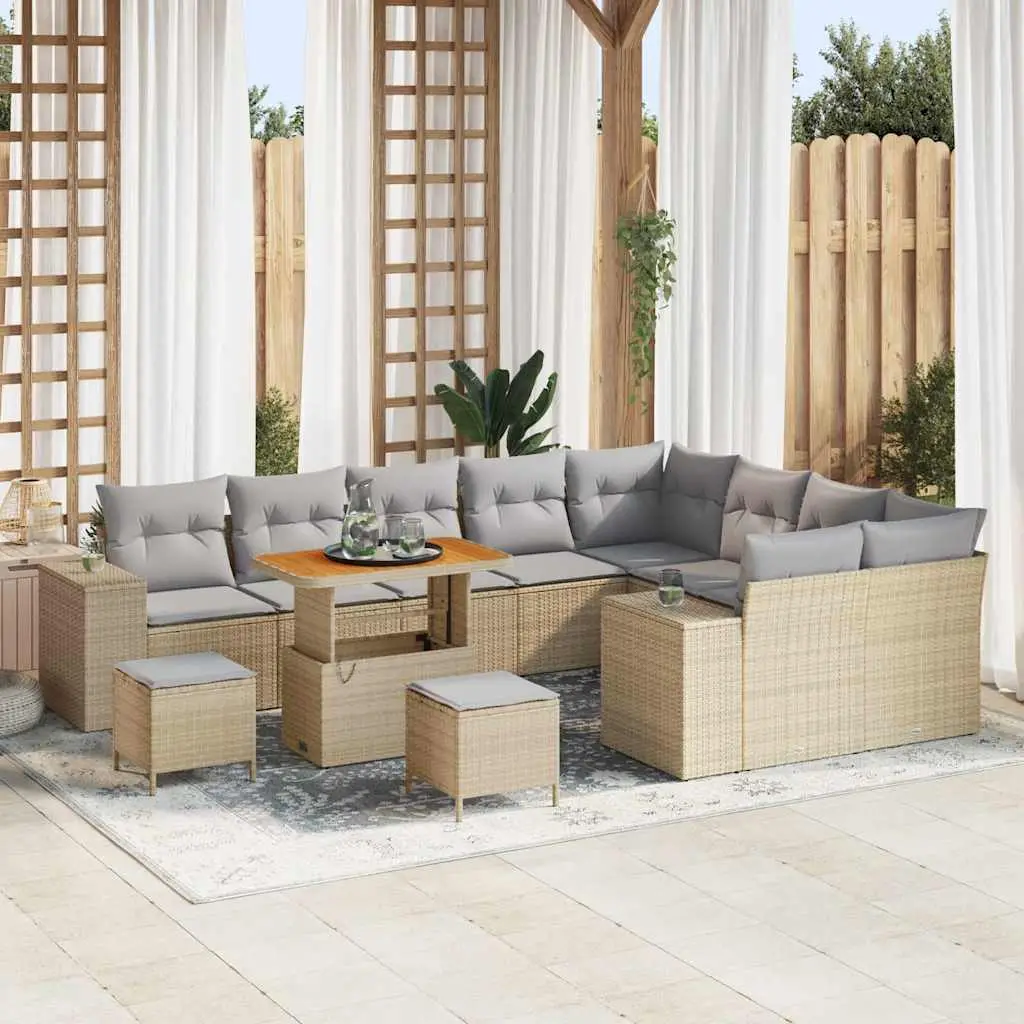 Ensemble Canapé Modulaire Pratique avec Table en Acacia pour Soirées d’Été Beige et Gris – ComfortXL Outdoor Living