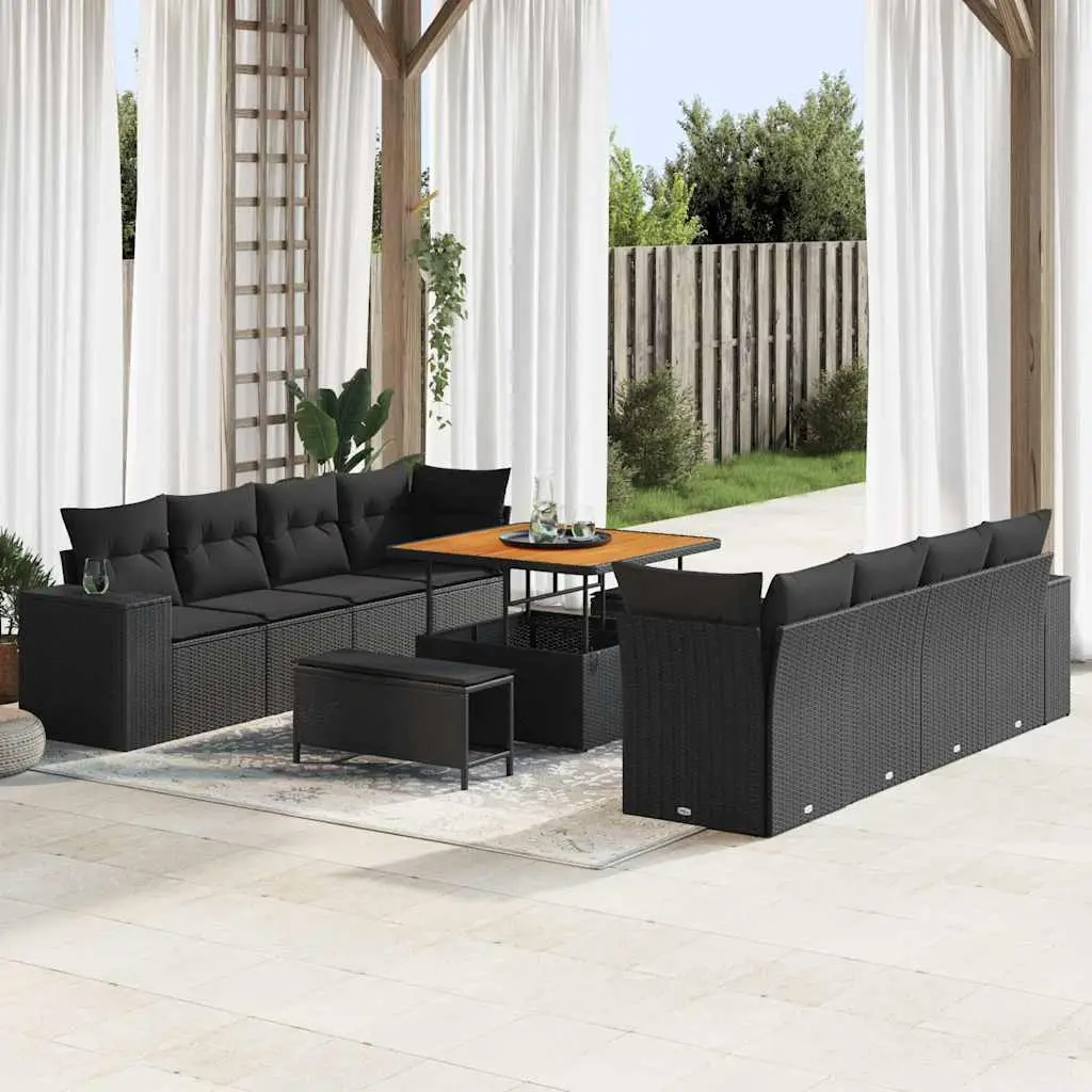 Ensemble de Jardin Détente 10 Places en Polyrotin Noir, Canapé Modulable avec Table Basse et Tabourets – ComfortXL Outdoor Living