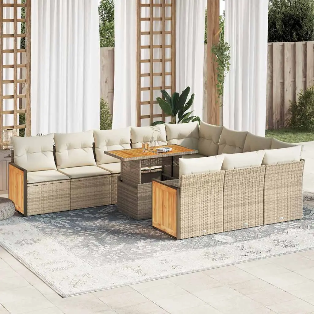 Ensemble Canapés de Jardin 11 pcs Résine Tressée Beige et Acacia avec Rangement et Table – ComfortXL Outdoor Living
