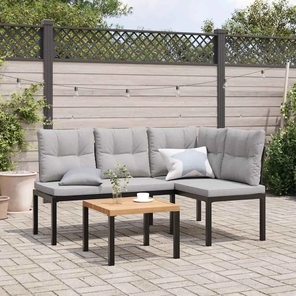 Ensemble de banc de jardin avec coussins 3 pcs noir vidaXL 3283650